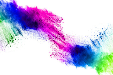 Color powder explosion on white background.