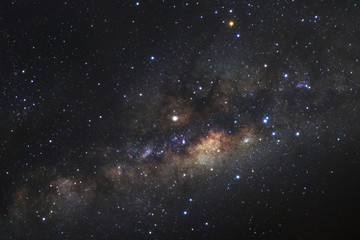 The center of  milky way galaxy with stars and space dust in the universe, Long exposure photograph, with grain.