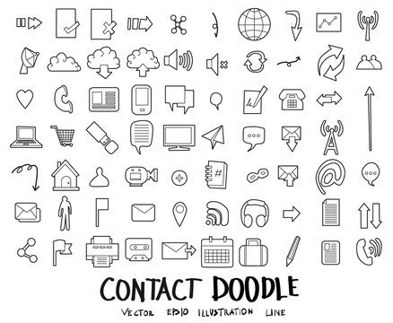 Contact Doodle icon line vector set eps10