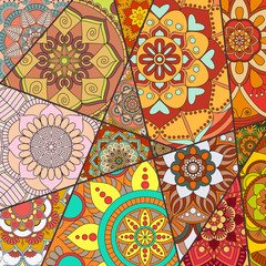 Patchwork pattern. Vintage decorative elements. Hand drawn background. Islam, Arabic, Indian, ottoman motifs. Perfect for printing on fabric or paper.
