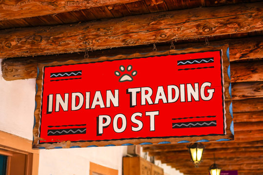 Antique Indian Trading Post overhead sign in Old Town Albuquerque NM
