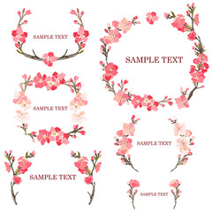 Set of frames from a pink sakura for a wedding decoration. Flower invitation for a wedding or save the date card - 160895369