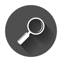 Loupe icon vector. Magnifier in flat style. Search sign concept with long shadow.