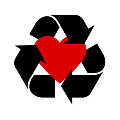 Recycle symbol with red heart