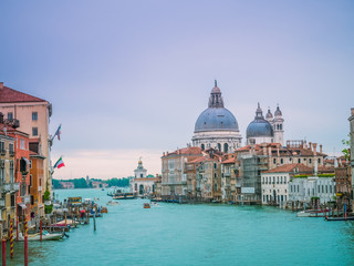 Obraz na płótnie Canvas Beautiful view of famous Canal Grande with Basilica di Santa Maria della Salute. View of Canal Grande from Accademia's bridge. Venice, Italy.