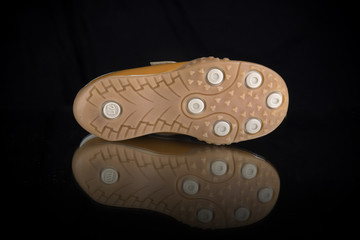 Male Orange Sneaker on Black Background,Isolated Product, Top View, Studio.