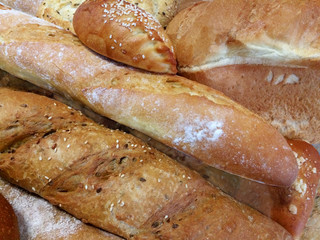bread, food, bakery, wheat, loaf, background, brown, whole, healthy, fresh, bun, meal, flour, grain, rye, breakfast, closeup, crust, baguette, french, natural, dough, nutrition, bake, product, oat, or