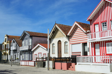 Fototapeta na wymiar Striped colored houses, Costa Nova, Beira Litoral, Portugal, Europe
