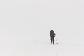 Hiking in the snowstorm in arctic finnish Lapland © samitiainen