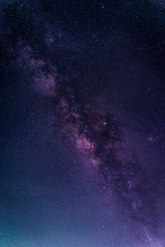 Landscape with Milky way galaxy. Night sky with stars. Long exposure photograph.