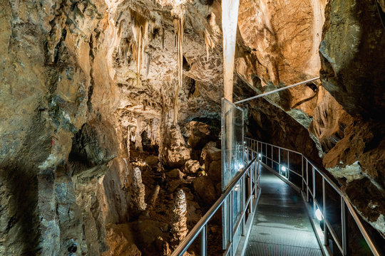 Punkva Cave in the Moravian Karst Area near Brno, Czech Republic. An incredible stalactite in the Moravian Karst