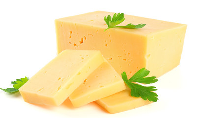 piece of cheese isolated on white background