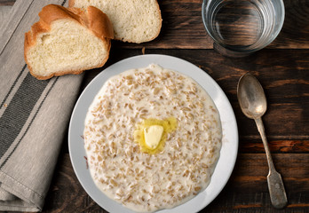 Top view of atmeal porridge in bowl