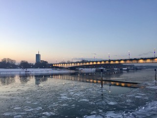 Icy river in Belgrade, Serbia