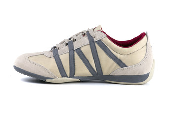 Female Brown Sneaker on White Background, Isolated Product, Top View, Studio.