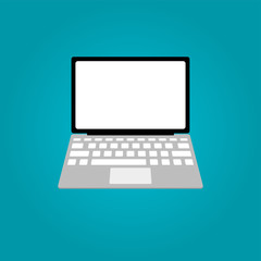 Laptop isolated on a blue background. Flat style. Vector illustration