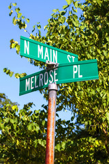 N Main Street and Melrose Place sign in Hattiesburg, Mississippi USA