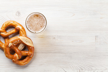 Lager beer and pretzel