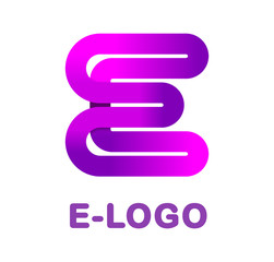 Fototapeta premium Abstract letter E - creative logo. Logo for corporate identity of company of ribbon, closed line of gradient color, tortuous path. Neon glowing letter. Typographical font. Graphic design elements.