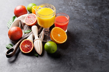 Fresh citruses and juice