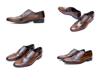 Brown shoes on White Background, Isolated Product, Top View, Studio.