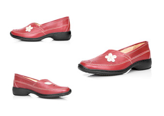 Female Red Shoe on White Background, Isolated Product, Top View, Studio.