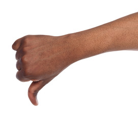Thumb down sign isolated on white background