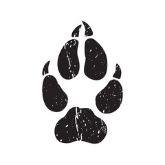 A trace from a wolf. White silhouette of foot on a black background. Vector. The sign of the print of the wolfs legs. Logo of the footprint. - 160913127
