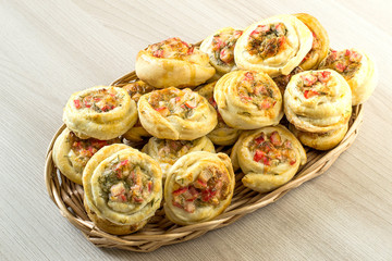 Delicious homemade buns with vegetables and cheese