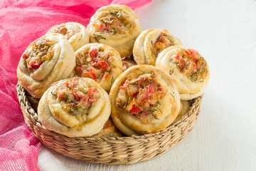 Delicious homemade buns with vegetables and cheese