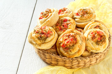 Delicious homemade buns with vegetables and cheese