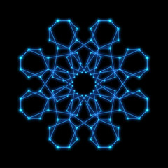 Islamic ornament. Vector neon glowing, mandala background. Arabic style Ramadan Kareem.