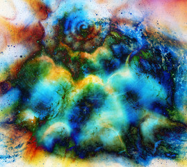 Abstract painting sea shell on canvas in cosmic background.