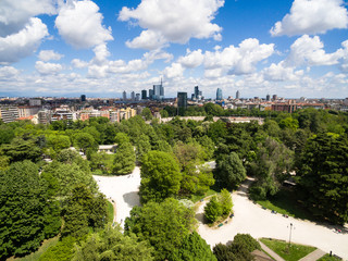 Fototapeta na wymiar Aerial view of Sempione park in Milan, Italy