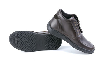 Brown Boot on White Background, Isolated Product, Top View, Studio.