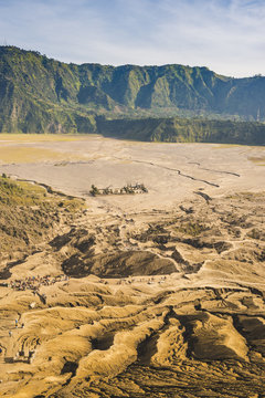 Java, Indonesia, South East Asia. Details of the ground from Mount Bromo at sunrise.