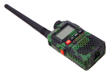 Green camouflage Walkie-talkie isolated on white