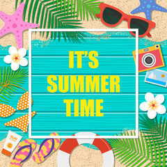 It’s summer time background. Summer template design. Vector Illustration.