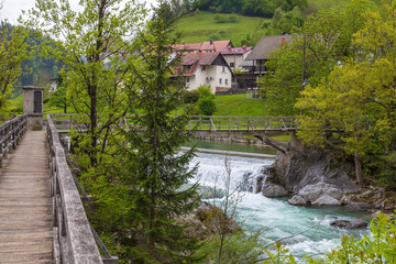 Fototapeta premium The Devil's Bridge, wooden footbridge in Skofja Loka, Slovenia