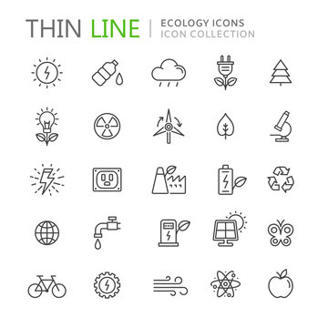 Collection of ecology thin line icons