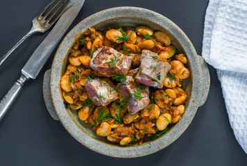 Seared lamb with beans