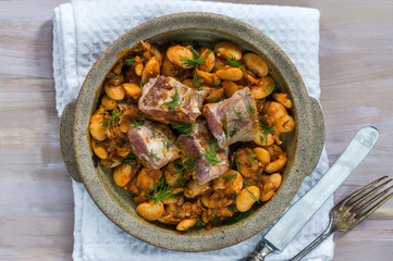 Seared lamb with beans