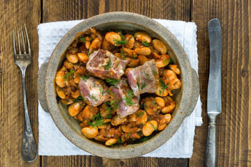 Seared lamb with beans