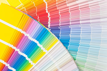 Fans with color palette, guides of acrylic paint samples