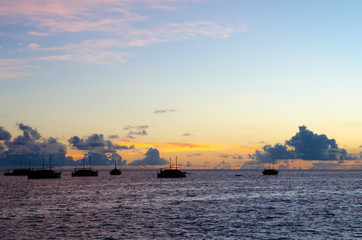 Evening scene of Indian Ocean with fisherman boats