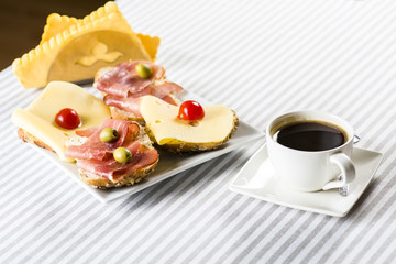 cheese and ham for breakfast and coffee