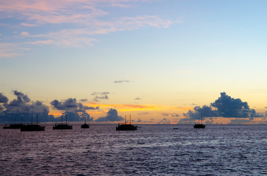 Evening scene of Indian Ocean with fisherman boats