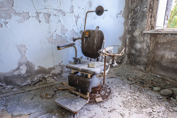Interior of abandoned hospital of Pripyat city, Chernobyl Exclusion Zone, Ukraine