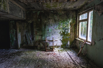 Fototapeta na wymiar Abandoned hospital in Pripyat city, Chernobyl Exclusion Zone, Ukraine
