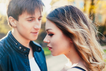 Young couple in love outdoor.